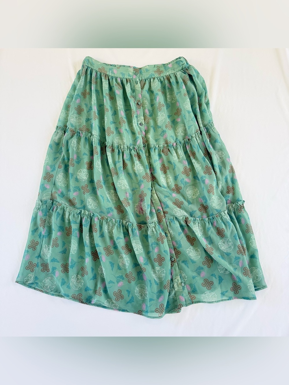 Hot Topic Outlander Skirt Womens 2X Green Tiered Midi ButtonFront Fairy Romantic